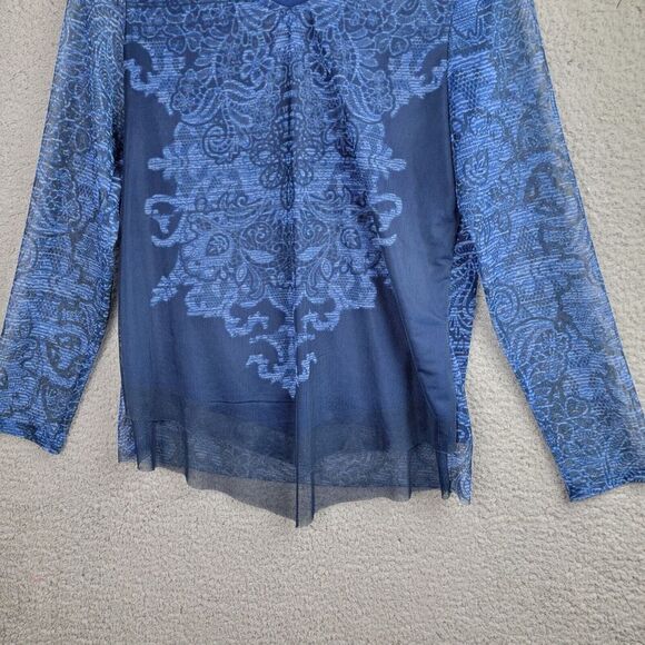 Chicos Blue Paisley Sheer Layered Tunic Top Size 0 Long Sleeve V Neck Flowy - Picture 4 of 13